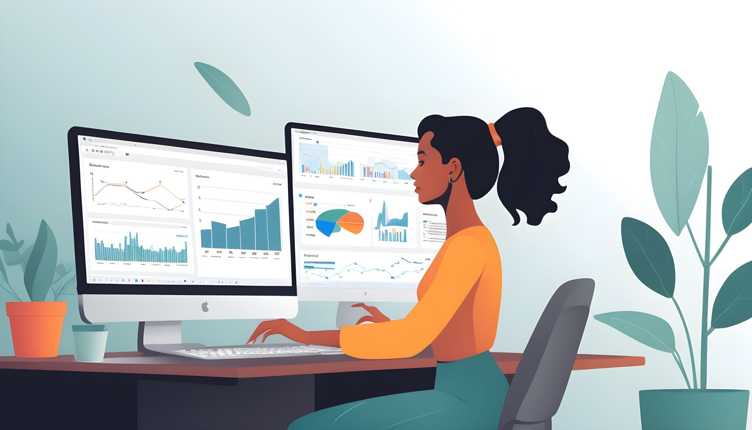 a-vector-image-of-a-woman-using-desktop-and-having-analytics-on-her-scree